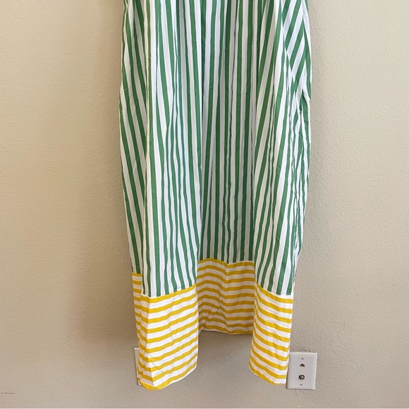 NWT Buru Contrast Striped Tie Shoulders Midi Dress Green & Yellow Size S/M - Picture 4 of 9